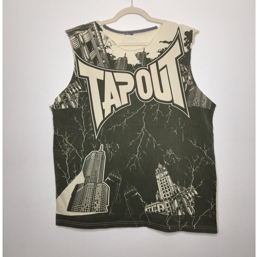 Vintage y2k Tapout AOP Sleeveless Cutoff Chopped Tank Shirt Art Graphic